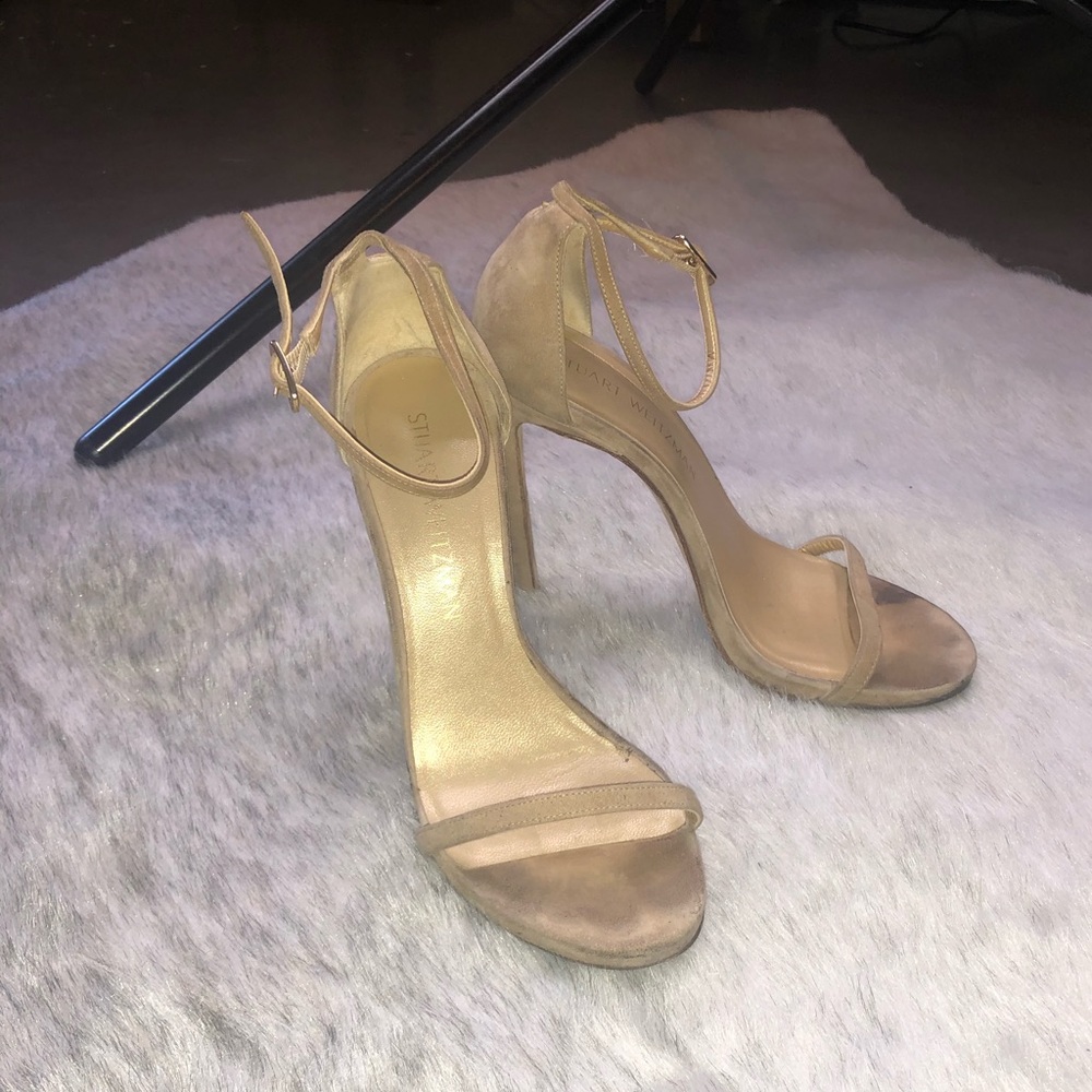 Stuart Weitzman Nudist Sandal in Mojave Tan Suede